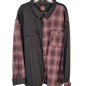 Society‎ of One Mens 2XL Plaid Pinstripe Split Panel Button Down Shirt Burgundy